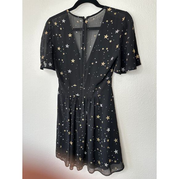Privacy Please Ford Black Metallic Gold Silver Star Deep V Short Sleeve Dress XS - Picture 12 of 15